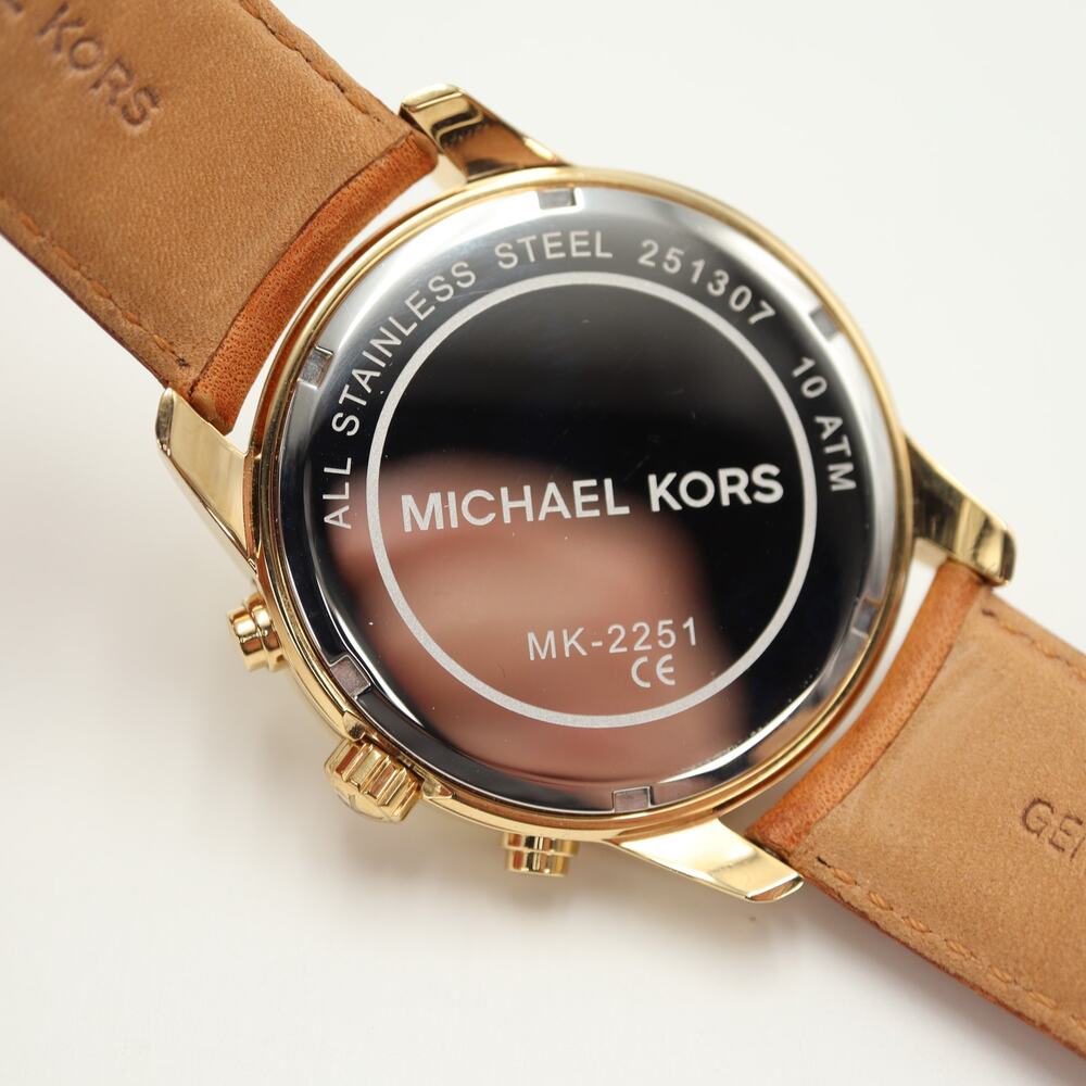 Michael Kors Mercer Gold Tone 42mm Chronograph Watch Leather MK2251 New Battery - Picture 11 of 11